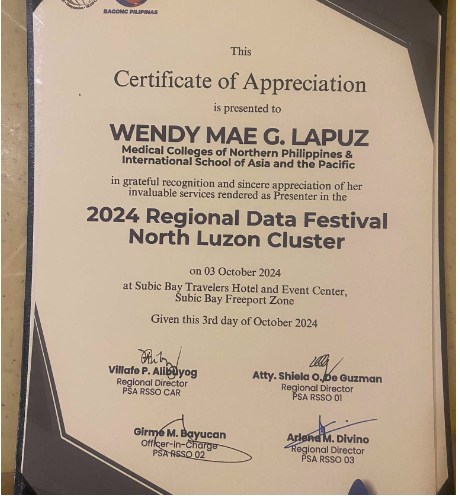 Certificate of Appreciation - 2024 Regional Data Festival North Luzon Cluster