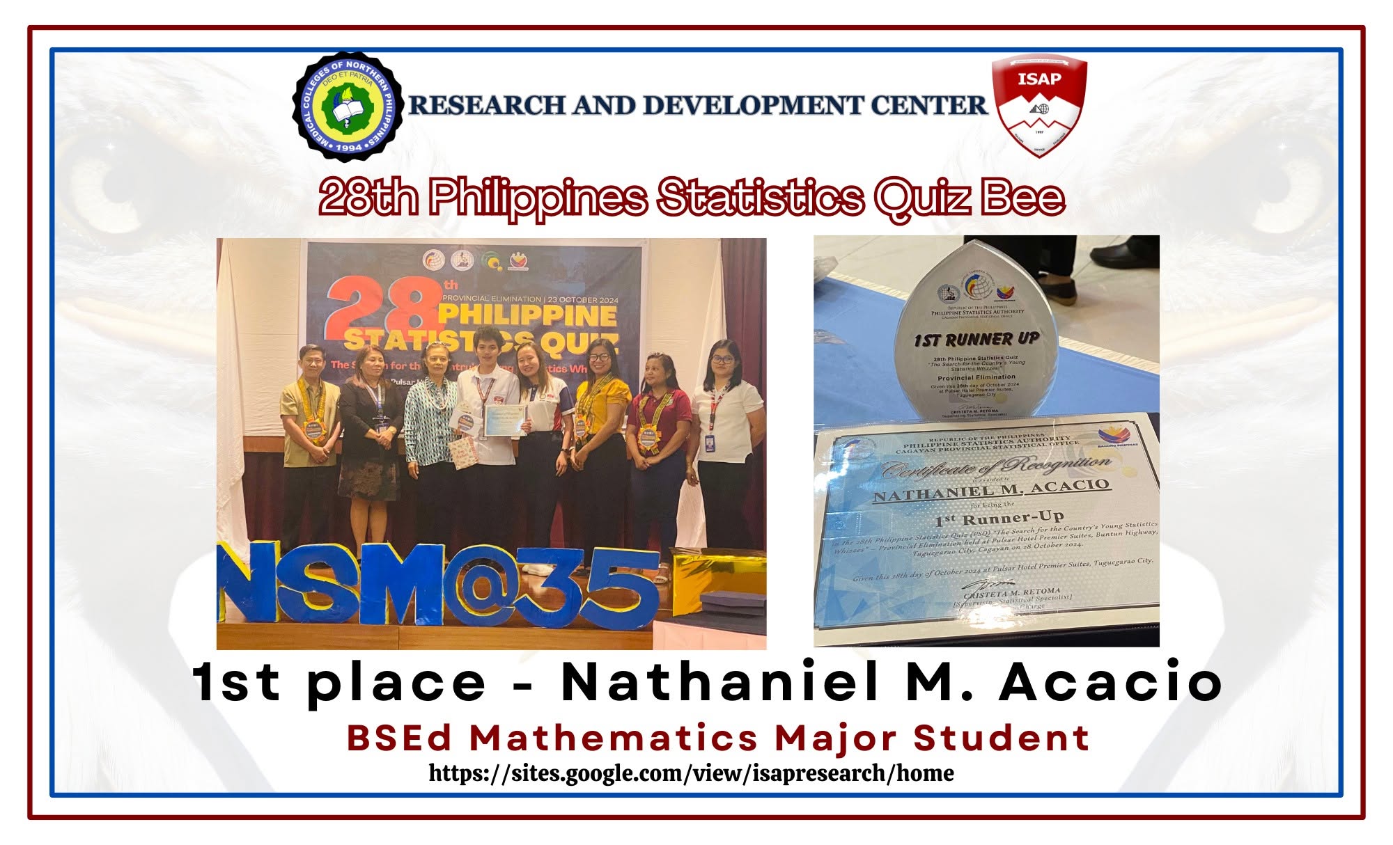 28th Philippine Statistics Quiz Bee 1st Place - Nathaniel M. Acacio